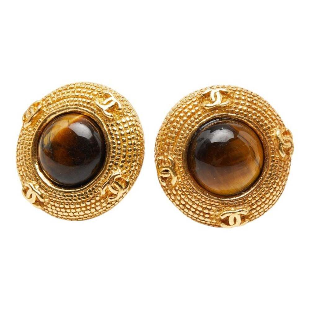 CHANEL Gold Logo Earrings